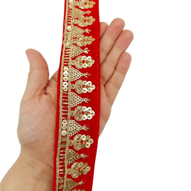 Floral Embroidered Velvet Fabric Sequins Trim Indian Sari Border, Sequin Trimming, Sequinned Lace